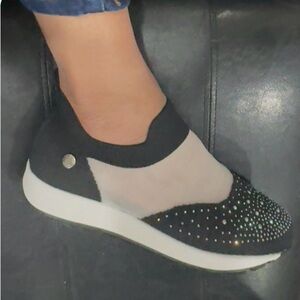 bernie mev. Black and White Rhinestone Sneakers